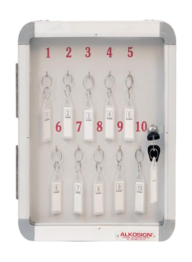 ALKOSIGN Key Cabinet for 10 Key-Chains with Laminated Back and Steel Fitted Hooks | Key Manager, Key Storage, Key Box, Lockable Key Organizer, for Industrial Use, Factories, Offices, Hotels. - Image 1